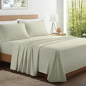 Kickoff Viscose Bamboo Sheets Queen Size 4-pc 100% Organic Bamboo Viscose Bed Cooling Sheets Queen Size Set Cool Bedding for hot Sleepers Sheet, Flat, Fitted, Pillowcases (Soft Sage, Q)