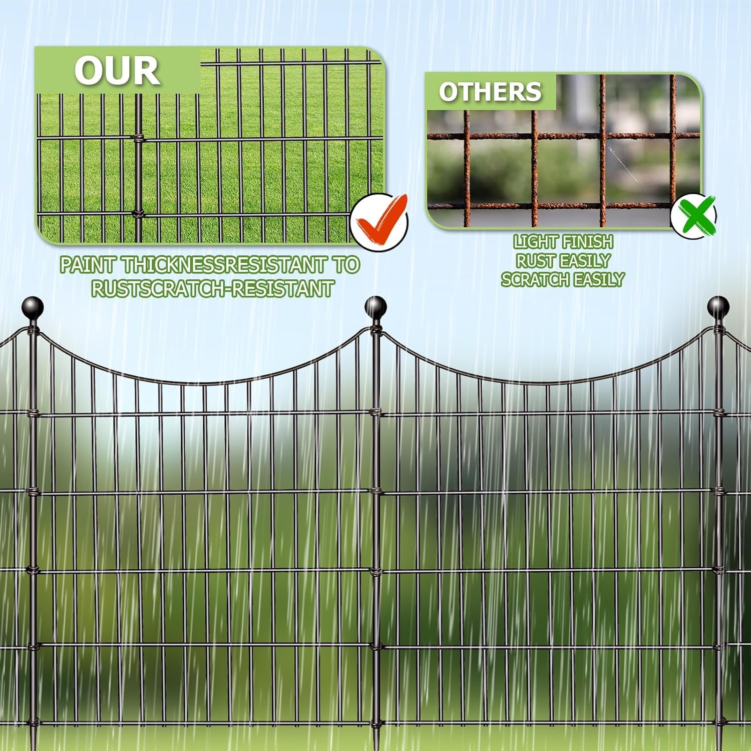 HEYOUTH Juego completo de valla para estanque,10 elementos de valla 74x81 cm y 11 varillas de fijación,Vallas para Jardín Exterior Metalicas,para Patio Terraza Negro (Sin cerradura)