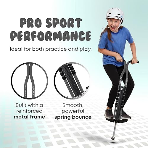 Miniatura 40 de New Bounce Pogo Stick para niños – Pogo Sticks para edades de 9 años en adelante, 80 a 160 libras – Edición Pro Sport, calidad, fácil agarre, Negro