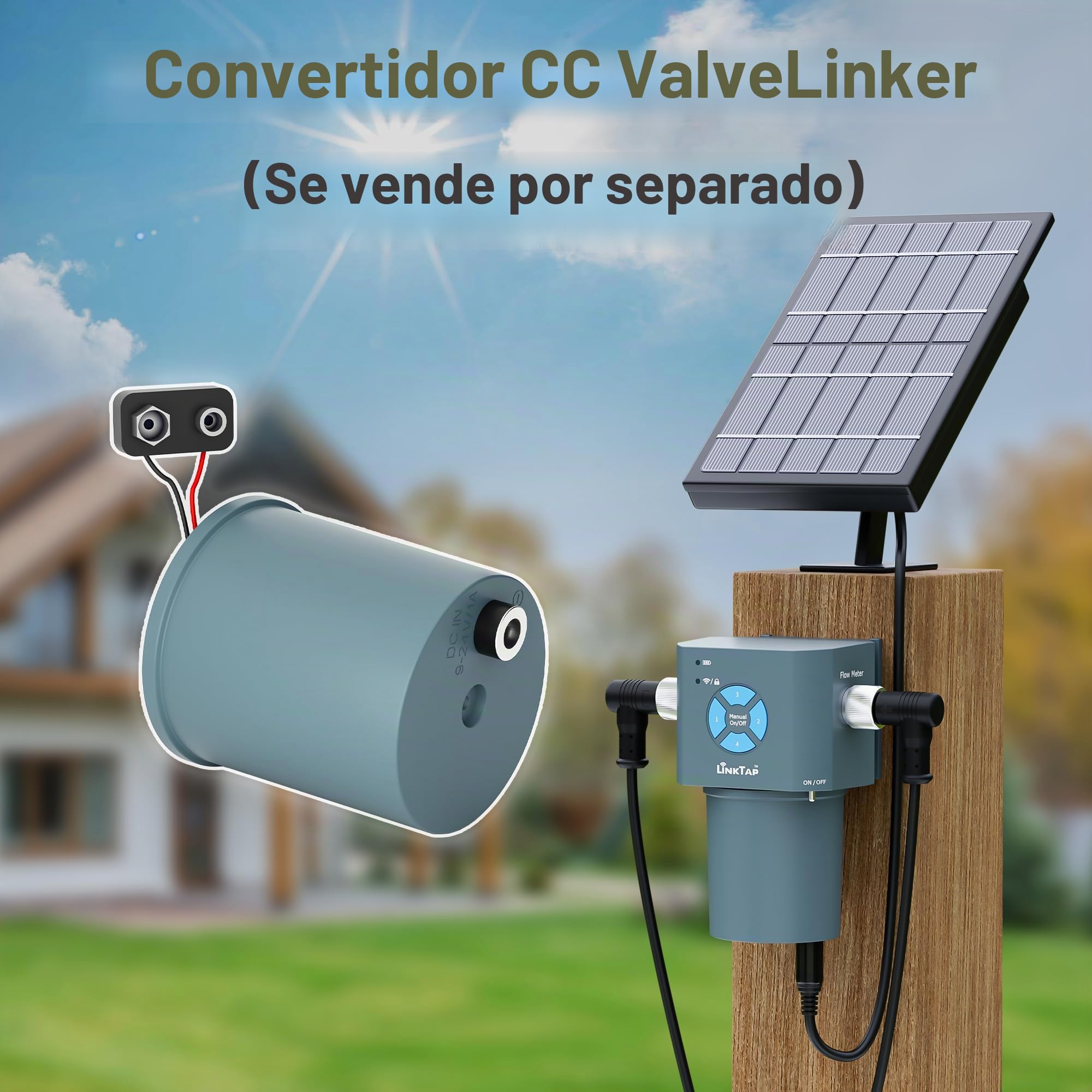 LinkTap Q1 Programador de Riego 4 Salidas y Gateway, 4 Caudalímetros, IP66 | Temporizador 4 Zonas Independientes, Riego Clima/Volumen/Tiempo, Detección Fallos y Fugas, Alimentación Flex, Anti-Helada