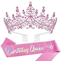 Vista 13 de VELSCRUN Coronas de Reina de Cumpleaños para Mujeres y Niñas, Corona de Princesa, Diadema de Cumpleaños, Fajas, Decoraciones para Fiestas, Regalo
