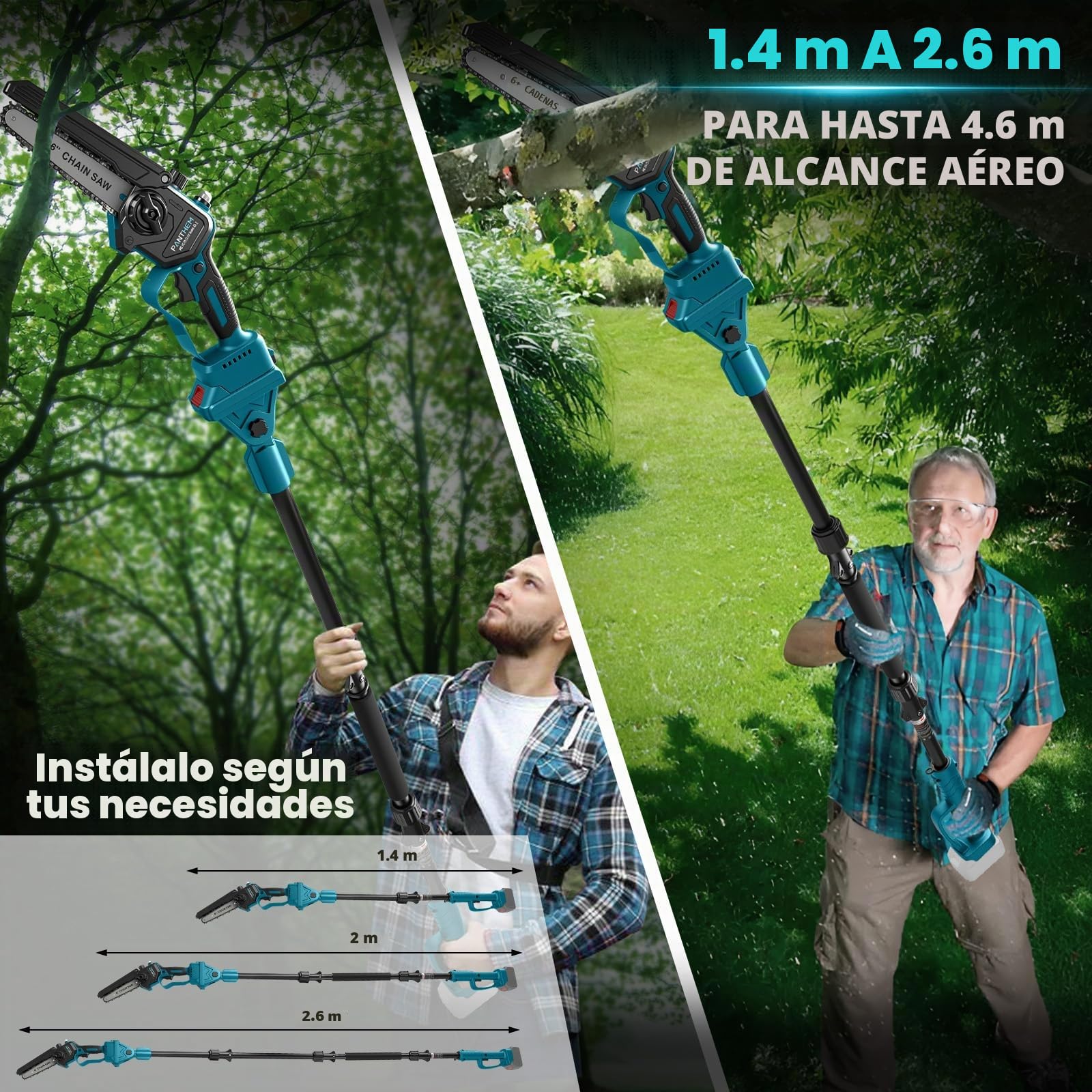 Percha podadora telescópica compatible con Makita 18V (sin batería) | Eléctrico de 6 pulgadas mini motosierra inalámbrica cabeza giratoria 90°, engrasador automático ligero y manejable