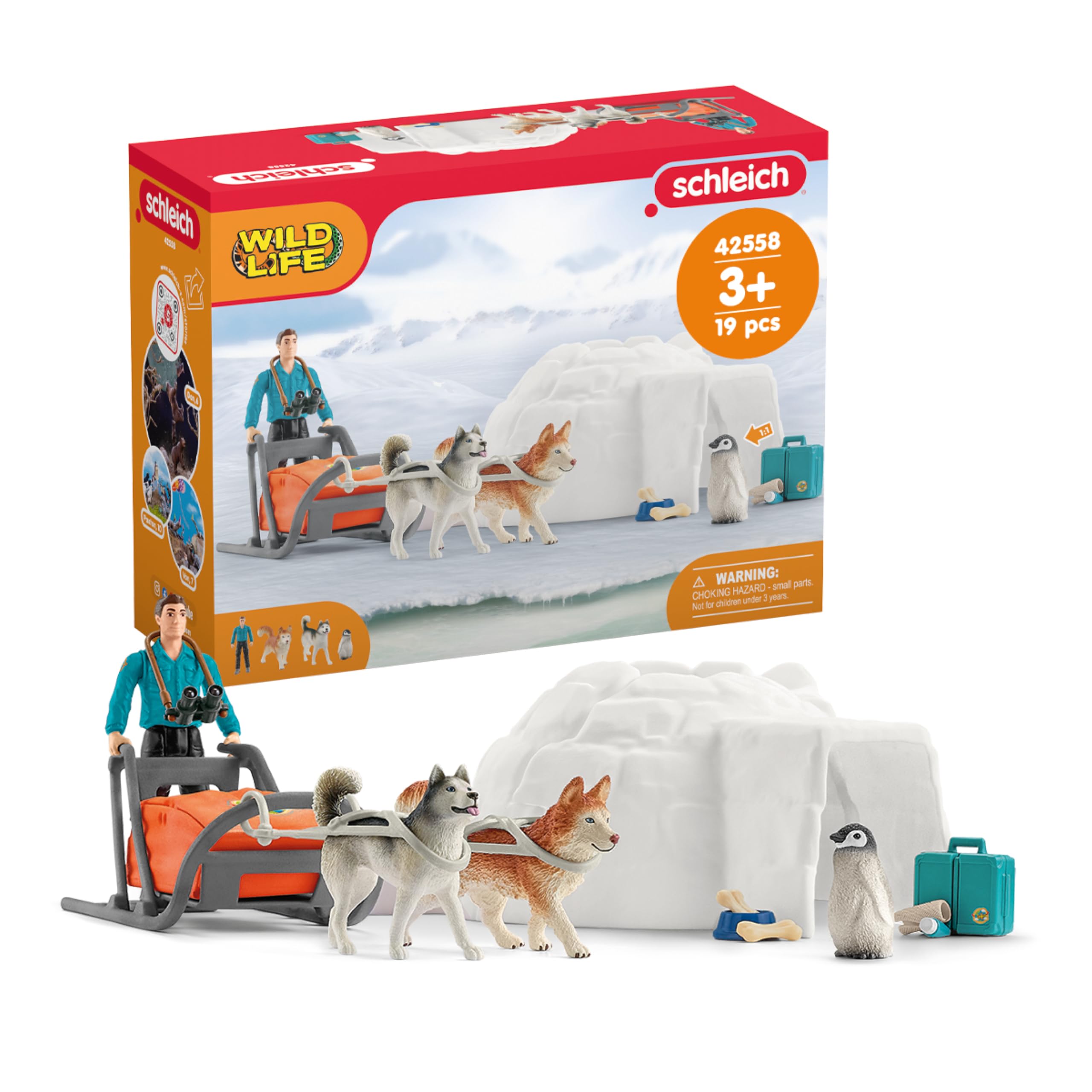 Schleich Wild Life - 19PC Antarctic Expedition Playset with Penguin, Dog Figurines, Action Figure and Accessories - Actic Animal Imaginative Play Set for Kids Ages 3+