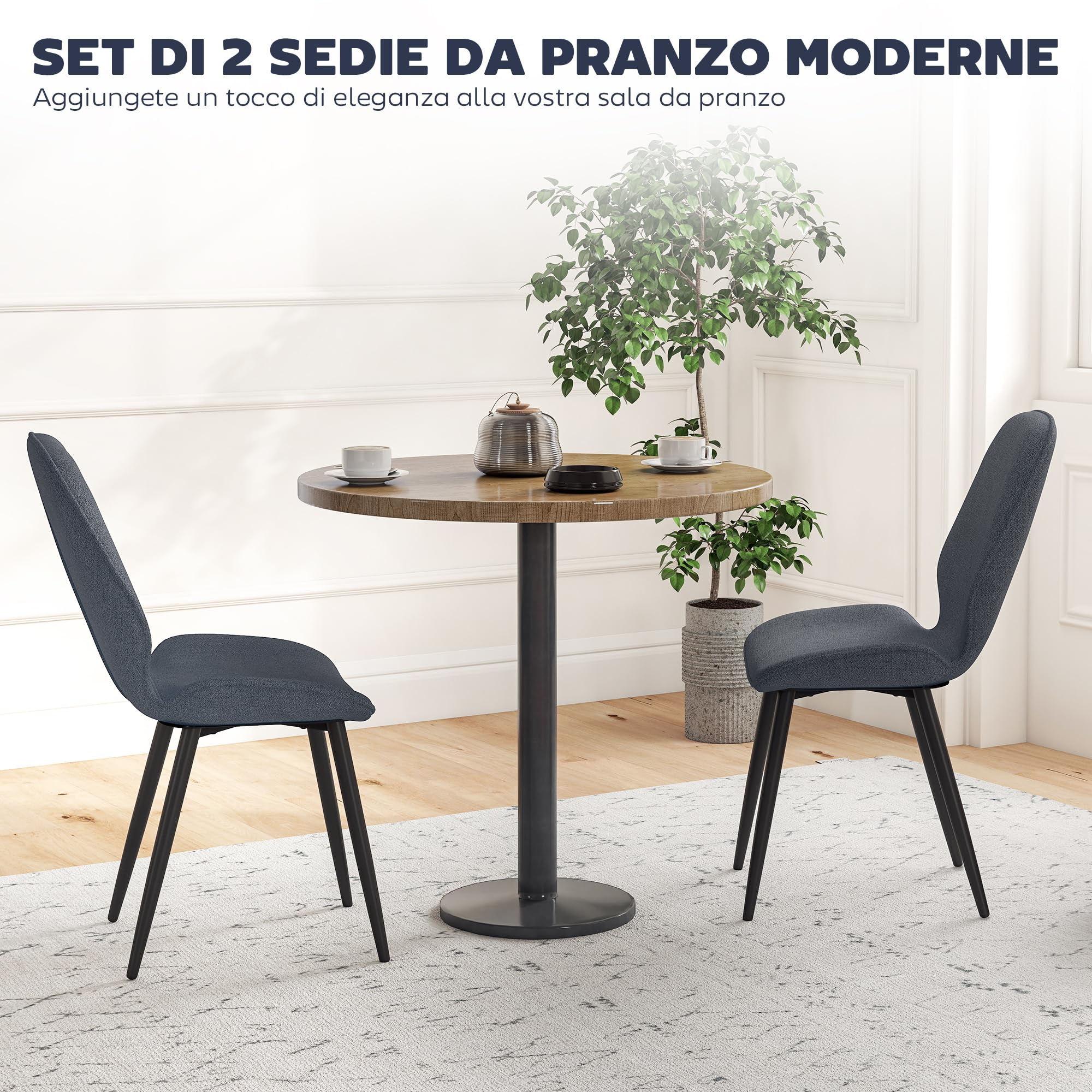 HOMCOM Set 2 Sedie da Pranzo Moderne, 46x56x86 cm, Nero e Grigio