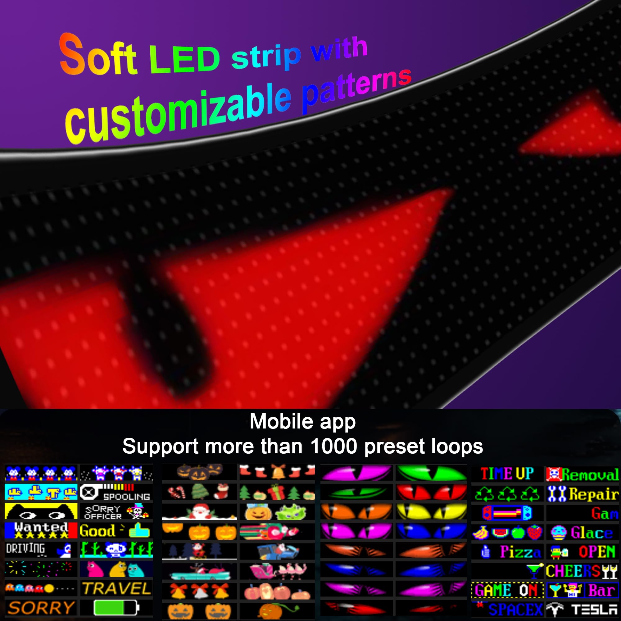 Devil Eyes Light: Devil Eyes LED Indicador (47 x 12 cm) con aplicación Bluetooth, indicador LED de ojos programable, letrero de neón para interior y exterior fiesta (47 x 12 cm, 2 unidades)