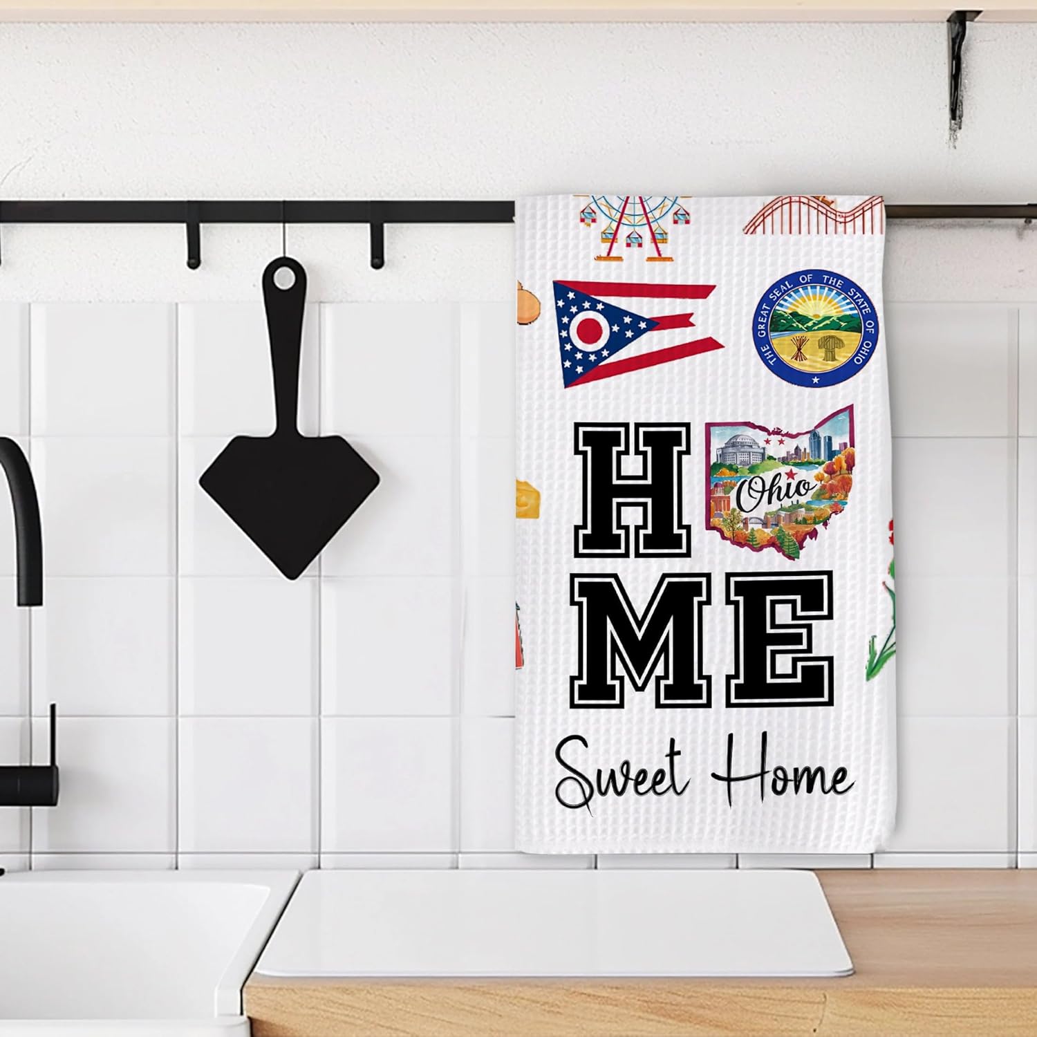 Home Sweet Home Ohio Kitchen Towel - Housewarming and Homecoming Gifts - Ohio State Favorite Symbol Dish Towels Gifts for Women Friends for Birthdays Mother's Day and Holidays - Image 2