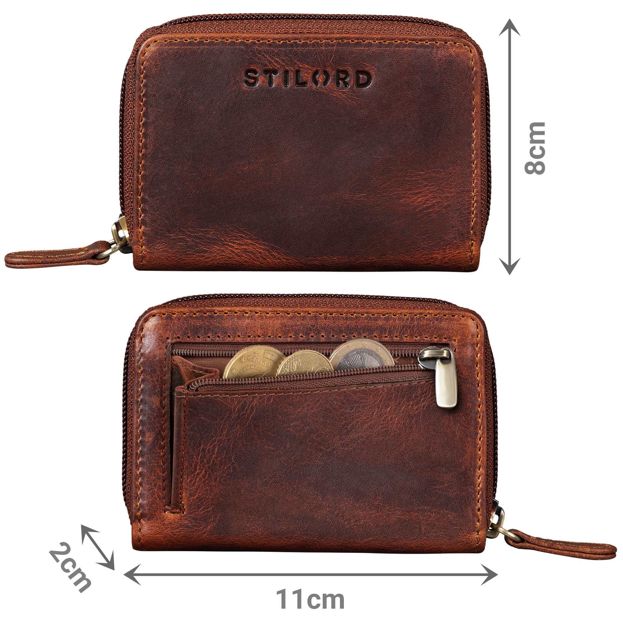 STILORD 'Luxor' Premium Cartera de Cuero para Hombre y Mujer Pequeño - Cartera de Cuero para Hombres y Mujeres con Protección RFID - Billetero con Monedero, Color:Kara - Cognac