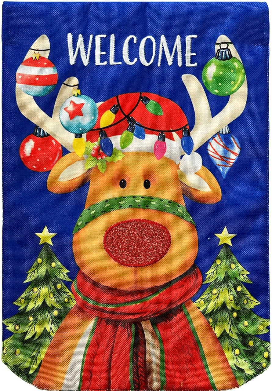 Briarwood Lane Rudolf Burlap House Flag