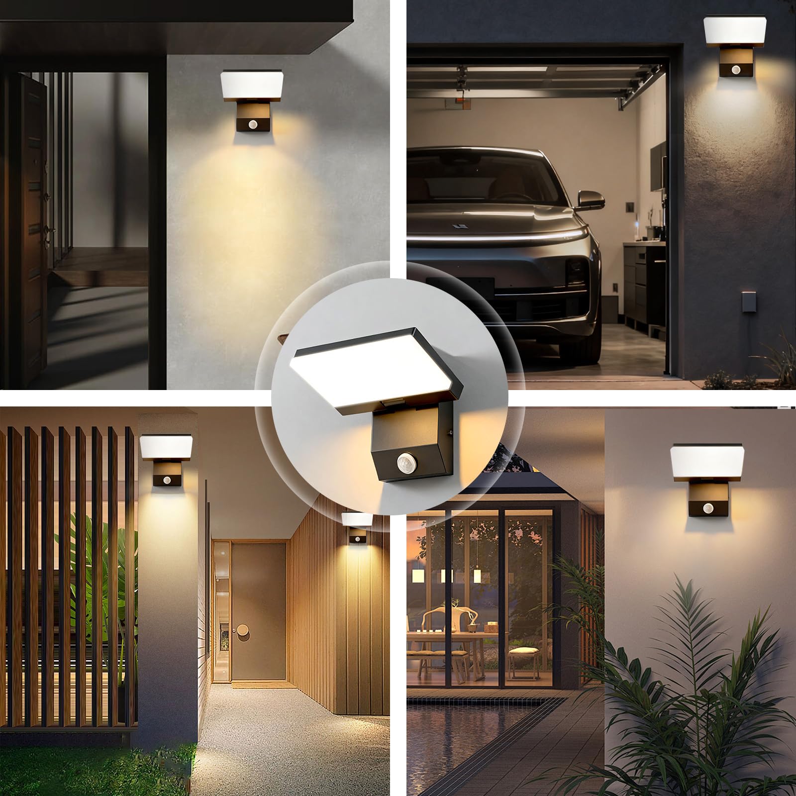36W LED Wandleuchte Außen/Innen Modern Wandlampe 3000K Warmweiß | mit Bewegungsmelder IP65 Wasserdicht Schwenkbares LED Panel Außenwandleuchte für Terrasse Eingang Garten und Balkon, 2pcs
