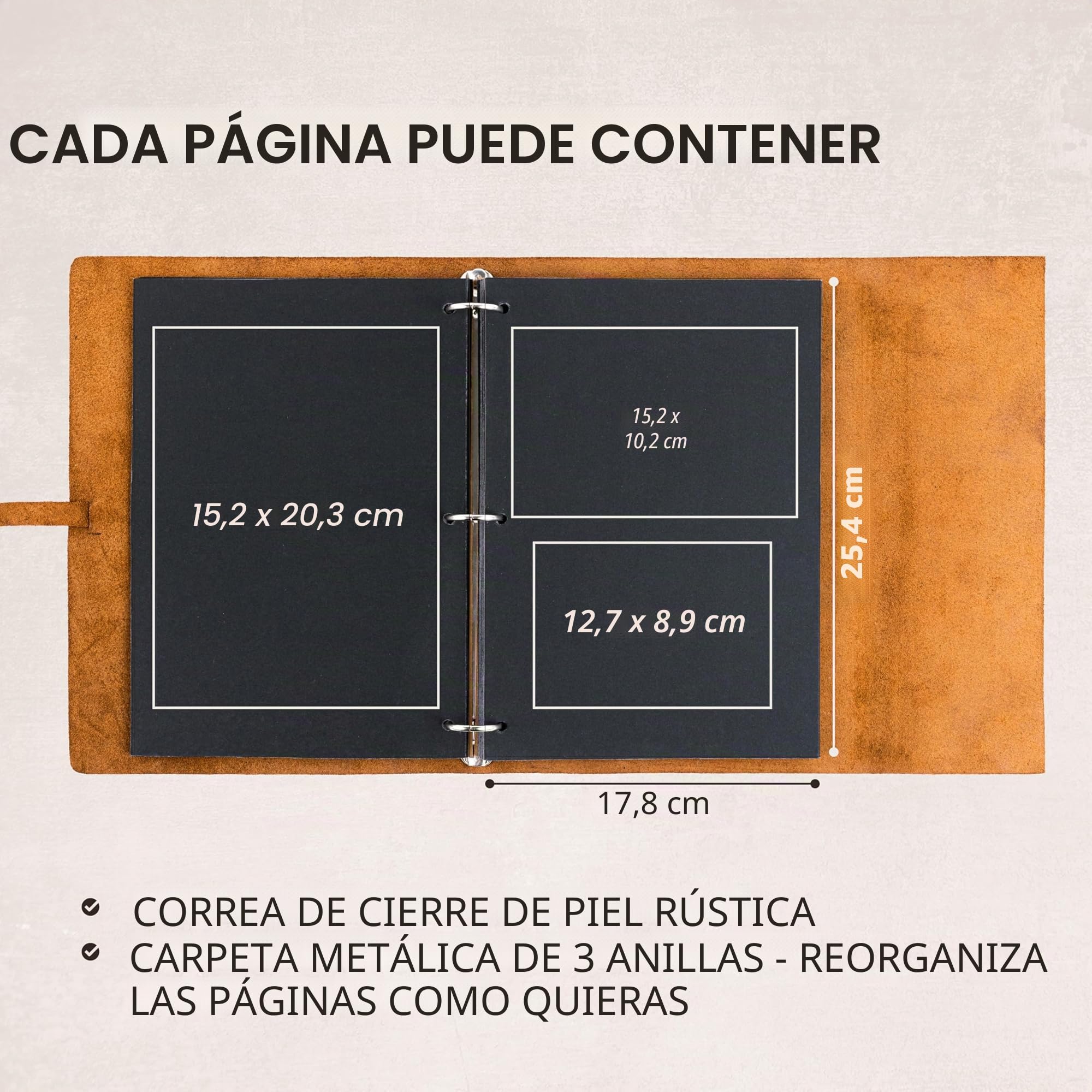 Álbum de Fotos de Cuero - Moonster® Álbum de Fotos Con Cubiertas y Correa de Cuero de Búfalo Genuino – Álbum de Fotos para Pegar y Escribir Hecho a Mano – Álbum Scrapbook Ideal para Bodas
