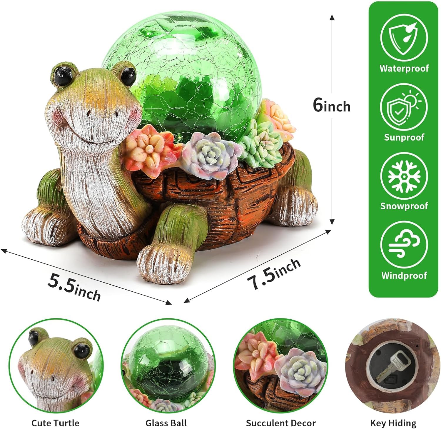 Garden Mile Solar-Schildkröten-Figur – 20x18 Cm, Mit 6 LED-Solarleuchten & Sukkulenten – Garten-Deko Für Terrasse, Beet & Als Geschenk