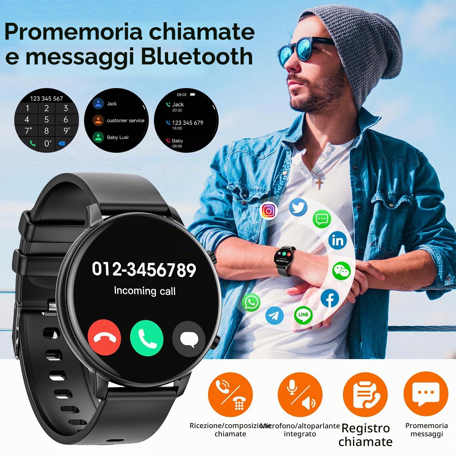 Hwagol Smart Watch (rispondere/effettuare chiamate), fitness tracker da 1,39 pollici, smartwatch con cardiofrequenzimetro/monitoraggio del sonno/contapassi/calorie, oltre 140 modalità sportive,