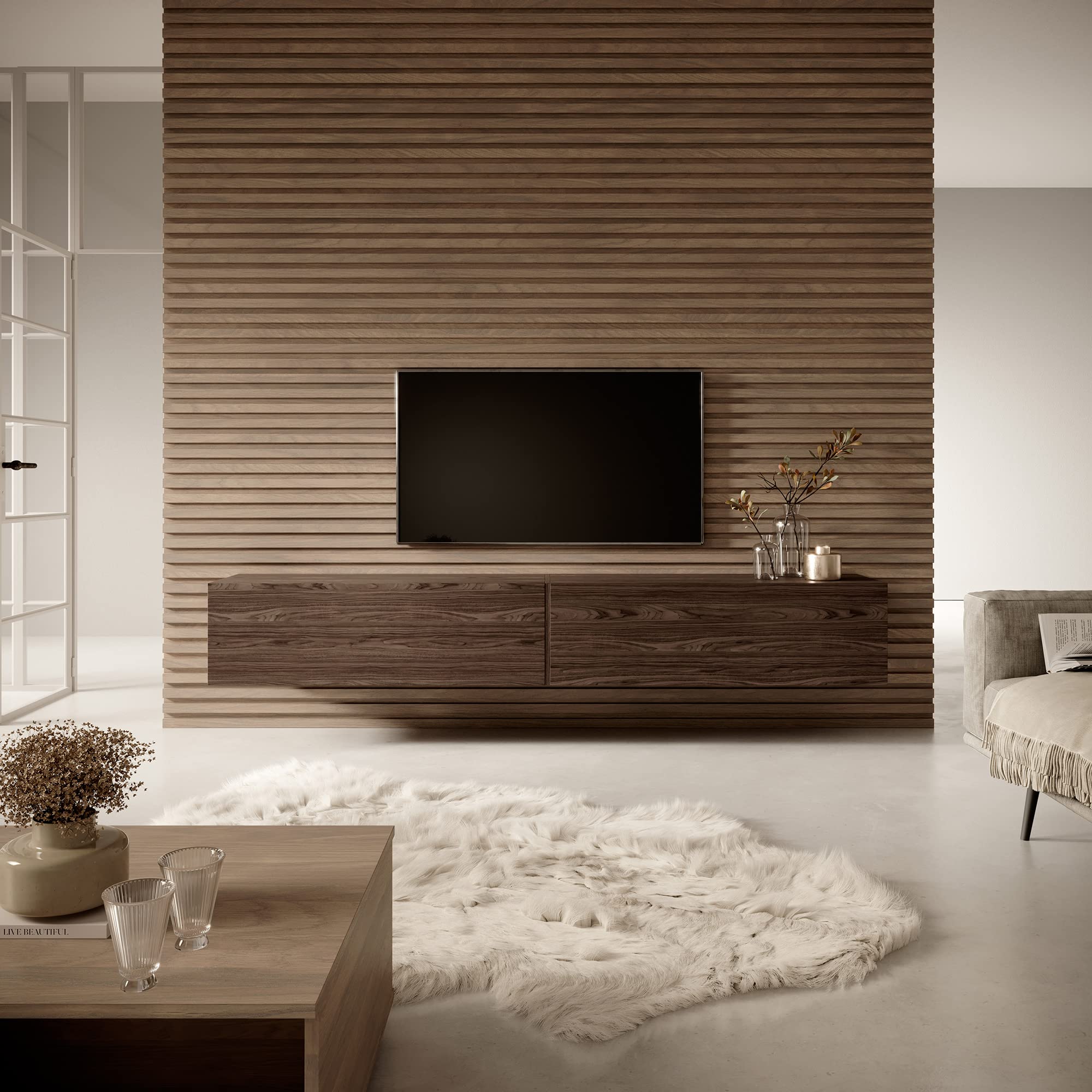 Selsey TV Schrank Board Sideboard Fernsehtisch Fernsehschrank 200 cm Hängend Walnuss Bisira