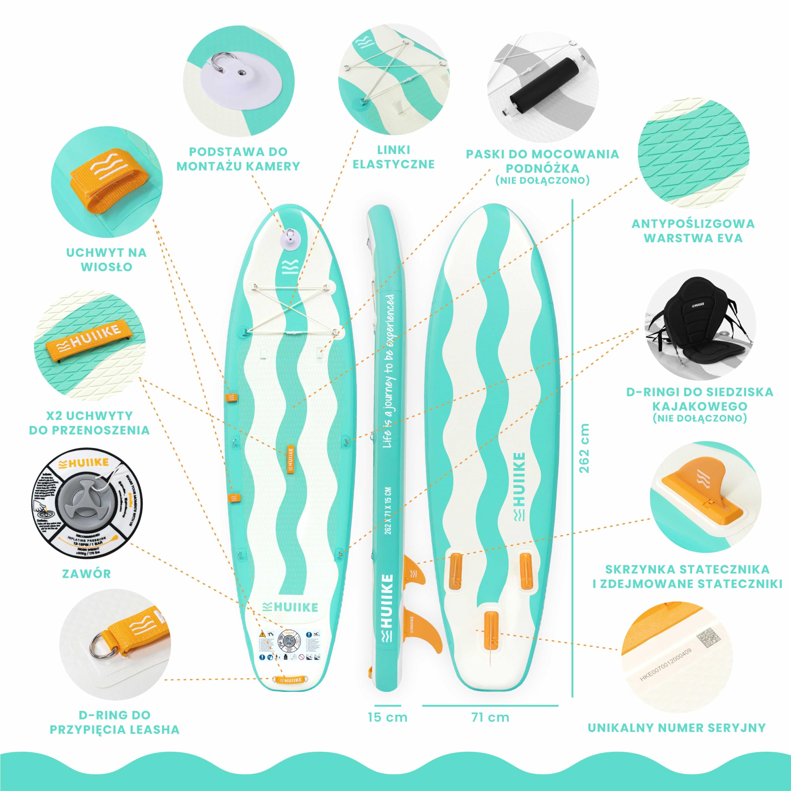 HUIIKE Deska Stand Up Paddle dla Dzieci 8’7” z Akcesoriami w Zestawie, Wiosłem, Pompką, Statecznikami, Leash i Plecakiem. Pompowana Deska SUP o Dużej Stabilności i Wytrzymałości. Udźwig do 80 kg