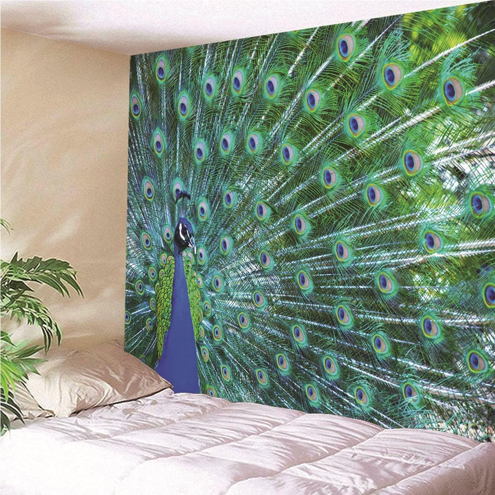 Lieson Arazzo Decorativo, Arazzi da Parete Indiano 260x240CM Pavone Tappeti Parete Camera Letto da Appendere Alla Parete Per Decorazione Della Casa, Blu Verde
