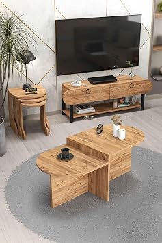 Tv Sehpas   nitesi Tekli Orta Sehpa 3L  Zigon Sehpa Set    r n Atlantik  am