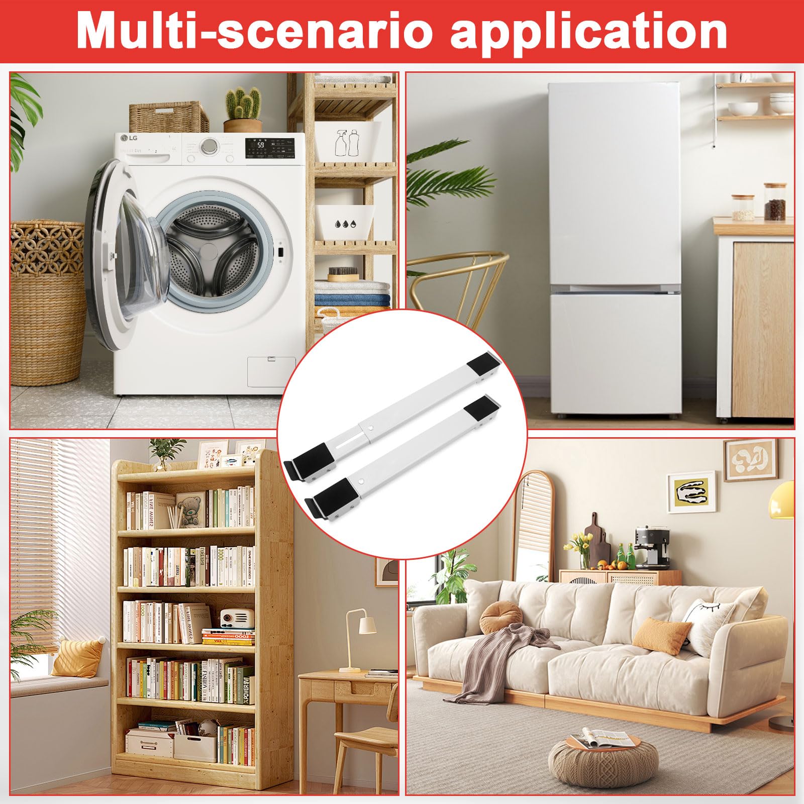 Carrelli Per Lavatrice 2 Pezzi - Regolabili 46-71cm, Portata 300kg, Ruote Antiscivolo - Bianco - Foto 9