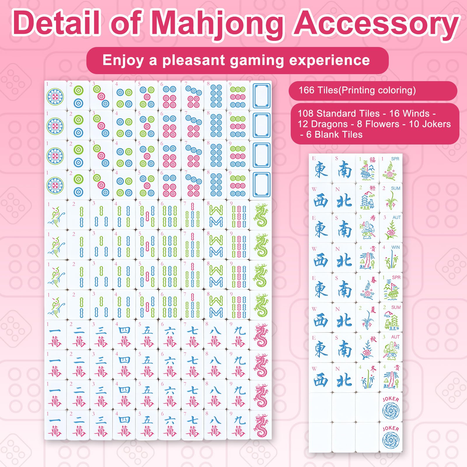 Set di 166 mattonelle americane Mahjong da 4,1 cm, set di blocchi di gioco Mahjong rosa per gli amanti di Mah Jong