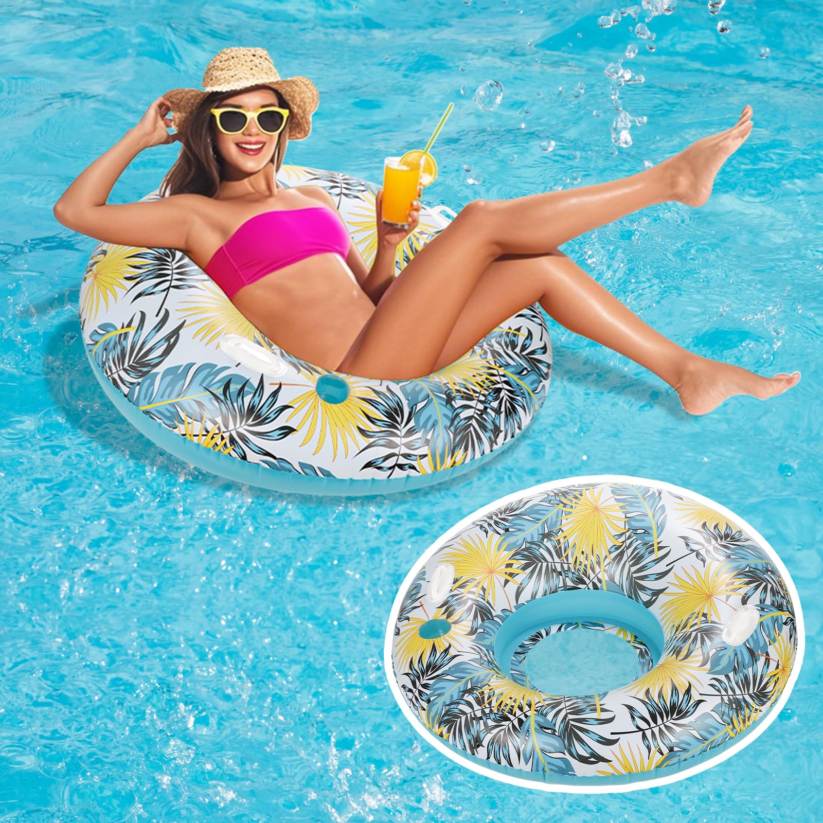 CYFIE Piscine avec Porte Gobelet Chaise Adulte Fauteuil Gonflable de Natation de Plage d'été Hamac Gonflable 4 en 1