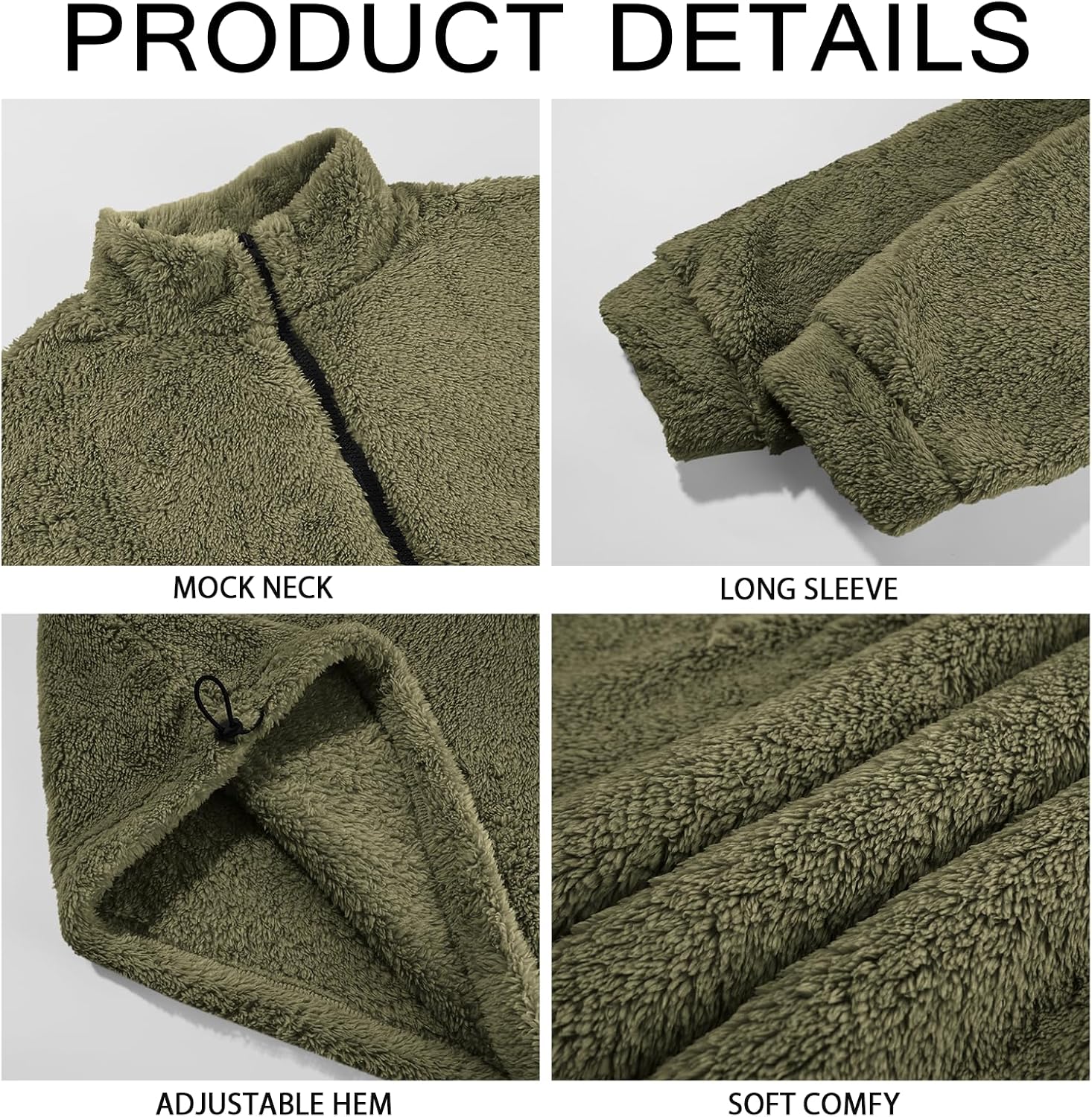 Runcati Mens Fuzzy Sherpa Sweatshirt Quarter Zip Pullover Long Sleeve Winter Fall Fleece Outwear - Image 5