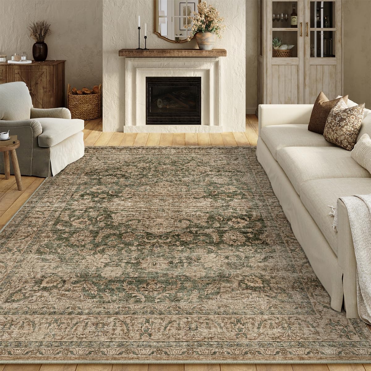 Amazon.com: WondRg 9x12 Washable Area Rug Green Brown Vintage Non