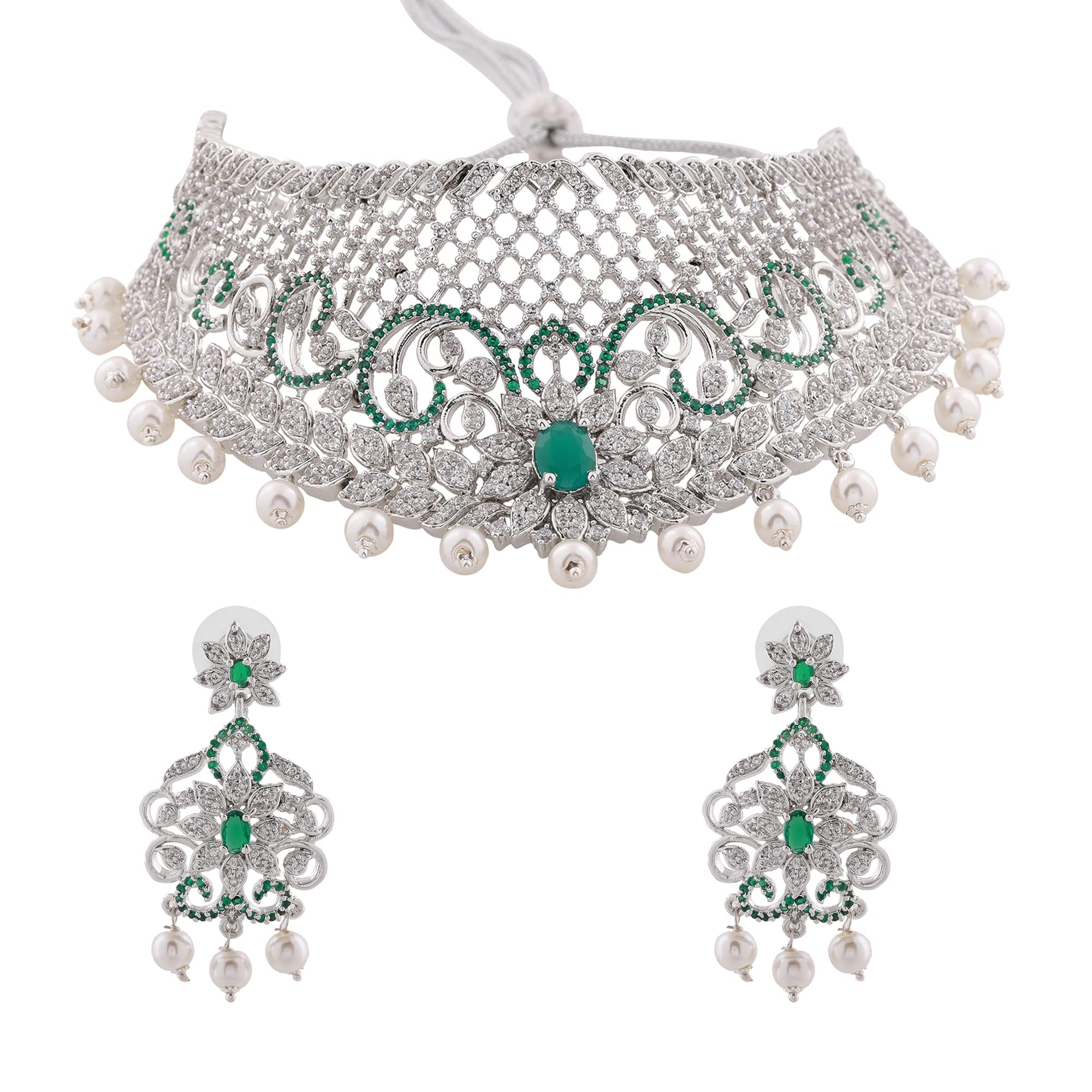 Estele Rhodium Plated Designer Traditional Bridal Choker Set With Pearls for Women (B09VT2LPW5) Amazon Price History, Amazon Price Tracker