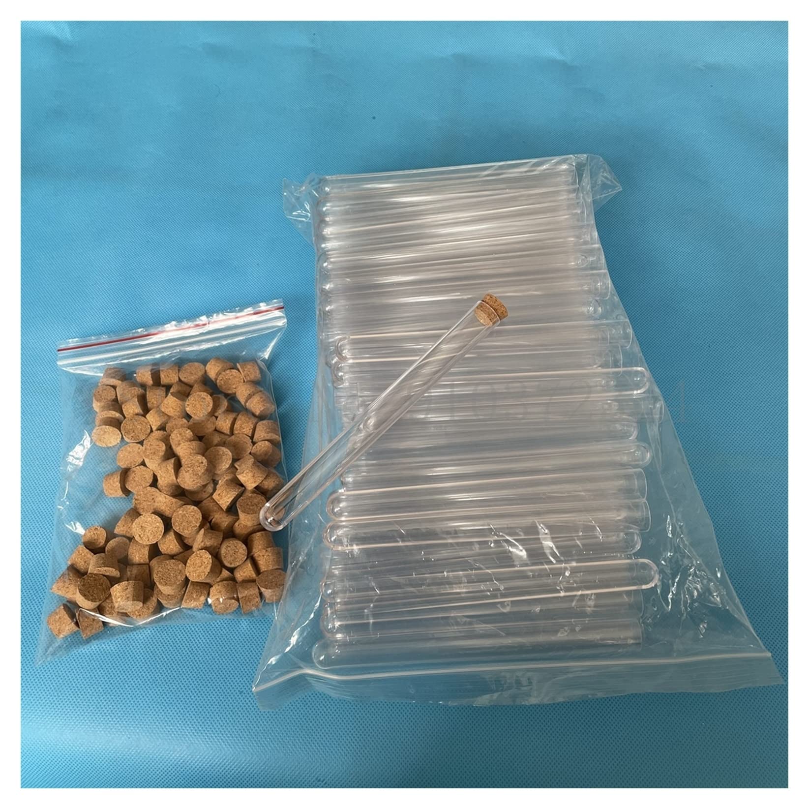 Tubos de Dnsayo 20ml Plástico 100pcs 15x150mm Suplementos de laboratorio escolar, plástico transparente Tubos de ensayo Viales con tapones de corchos, tubos de té con aroma vacíos, regalo de ducha nup