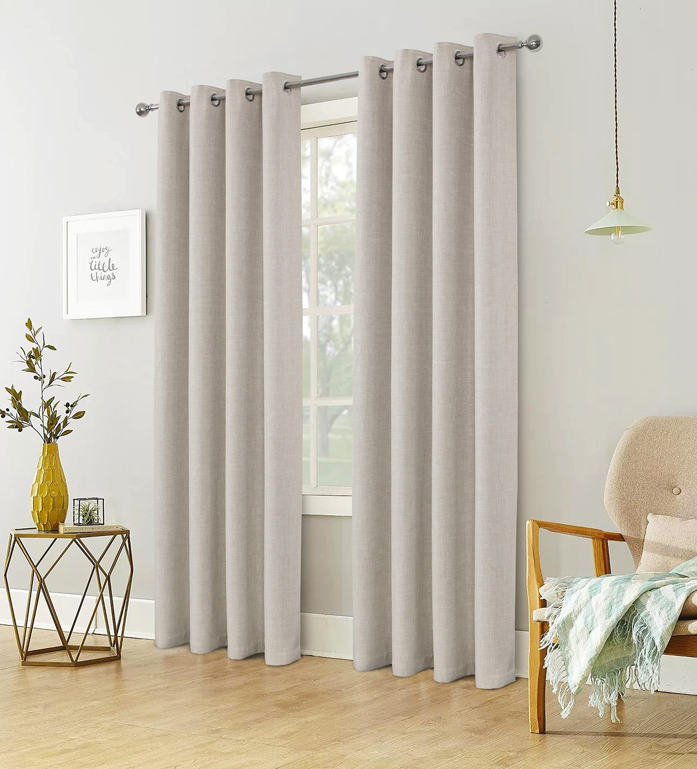 always4u Cortinas 100% Opacas, para saln, Aspecto de Lino, insonorizacin, con Ojales, Cortina trmica para habitacin Infantil o Cocina, 175 x 140 cm, Color Blanco Marfil