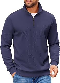 COOFANDY Men's Quarter Zip Pullover Sweatshirt Lightweight Long Sleeve Mock Neck Polo Sweater