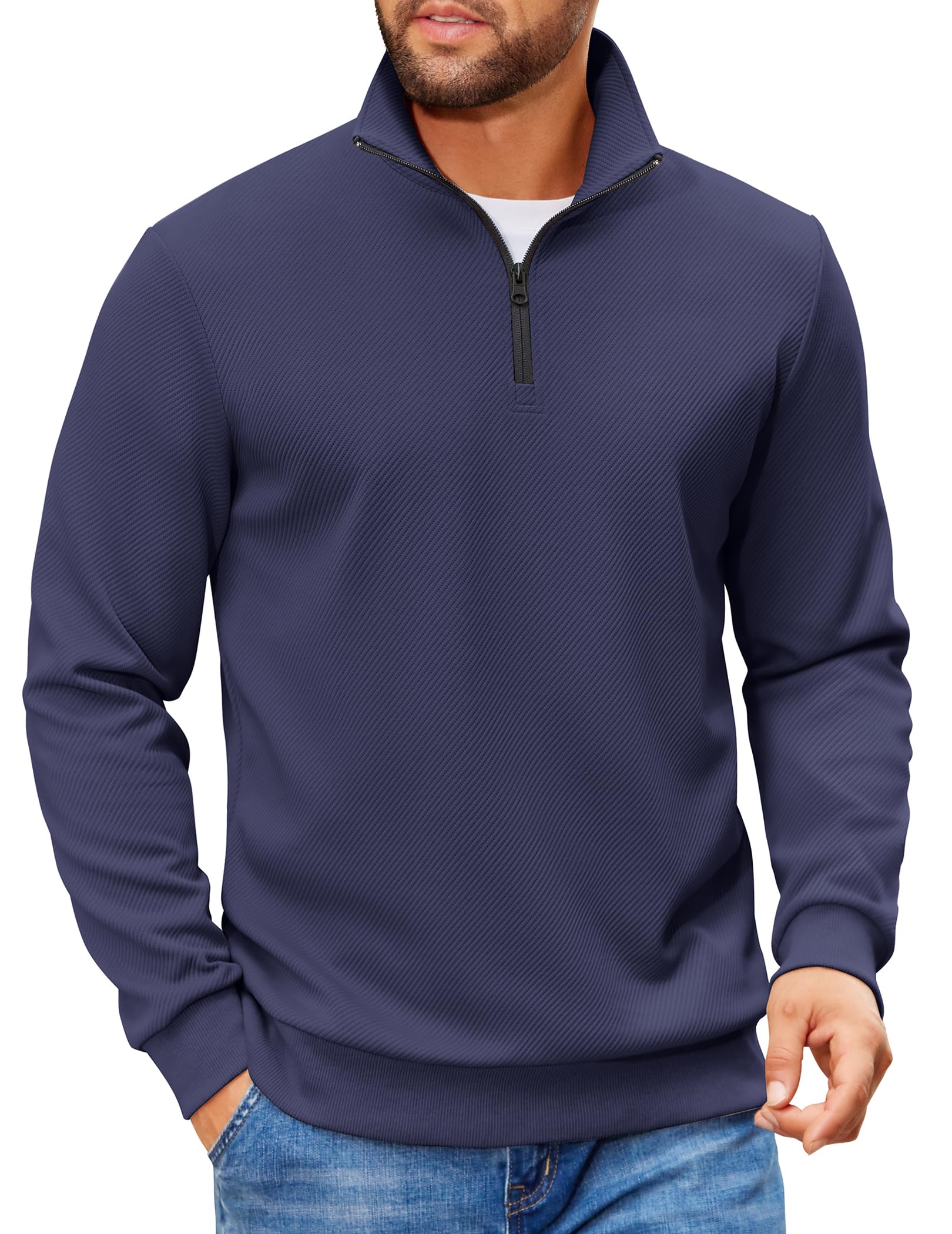 COOFANDY Quarter Zip Mock Neck Sweater