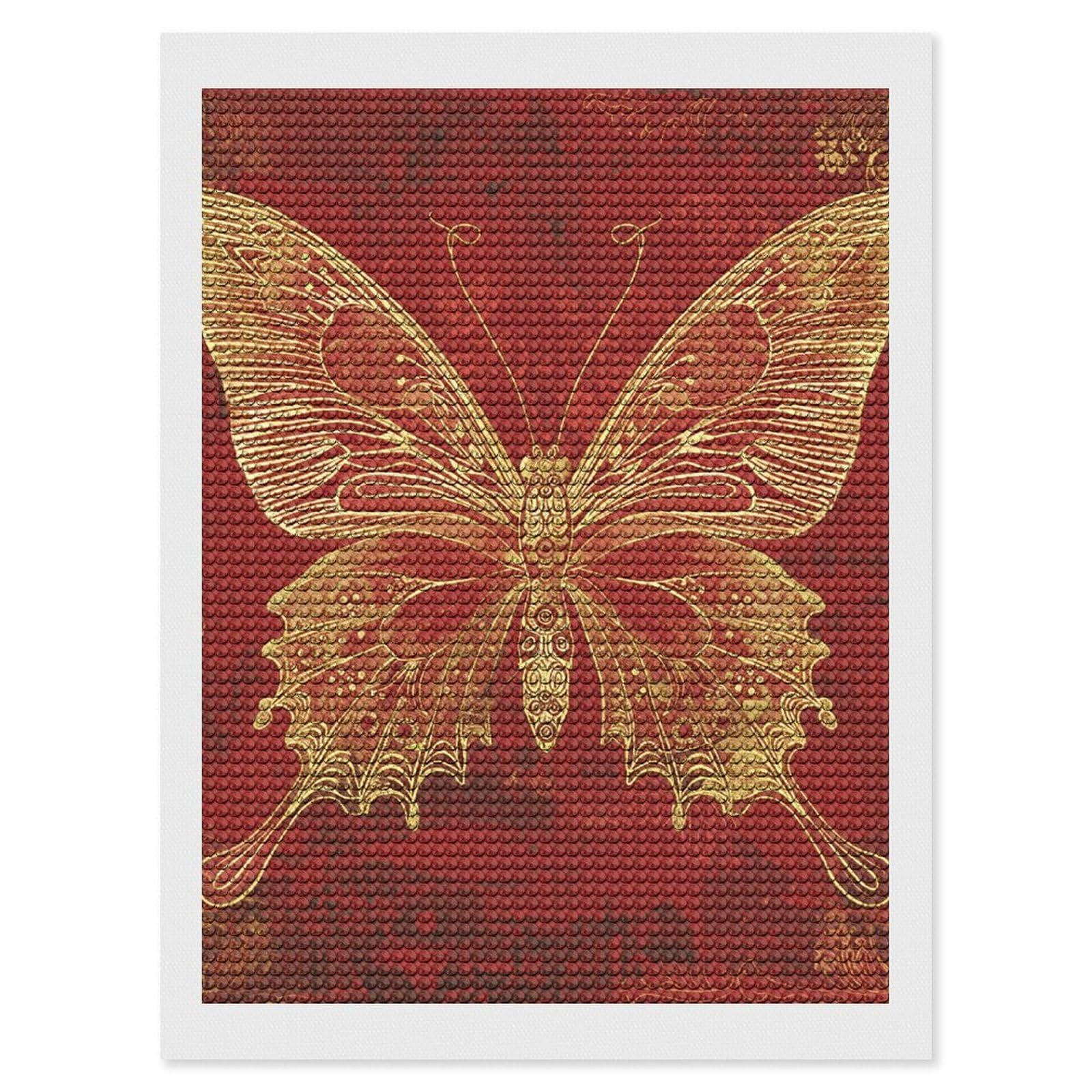 Golden Ornate Butterfly Diamond Art Kits for Adults, DIY 5D Diamonds Painting Kits for Beginner, Round Full Drill Diamond Dots Painting, Diamonds Pictures Gem Art and Crafts Wall Decor 12"x16"