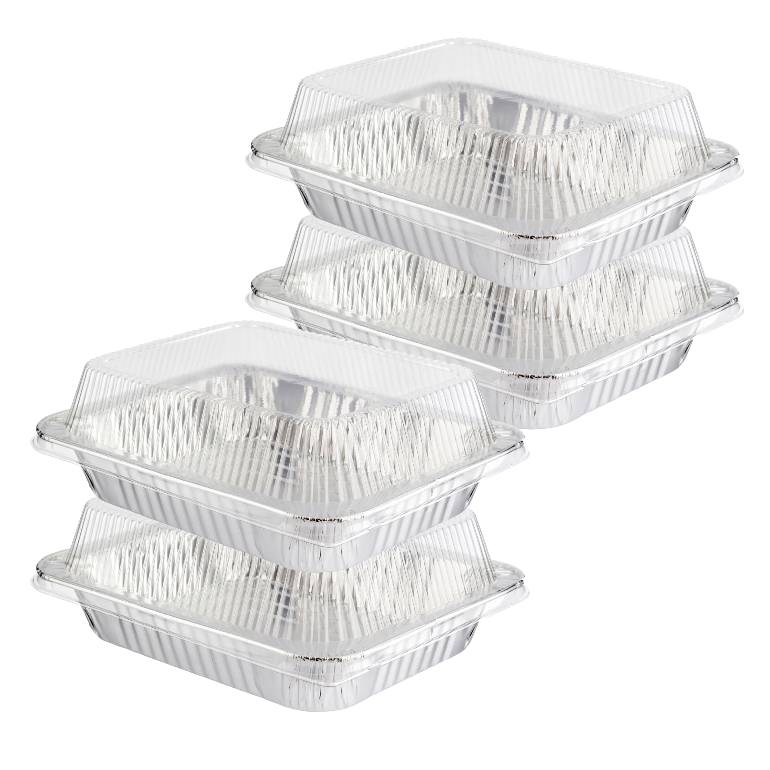 HOMESHOPA Aluminium Foil Food Storage Containers with Plastic Lids, 4 Pack Rectangle Disposable Meal Prep Takeaway Foil Tray, Reusable Tin Foil for Cooking, Baking, Roasting Broiling, Serving โ image 1