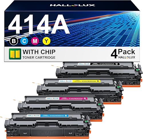 4 cartuchos de tóner 414A con chip de repuesto para HP 414A W2020A 414X, compatible con HP Color Laserjet Pro MFP M479fdw M454dw M454dn M479fdn disponible en Yaxa El Salvador