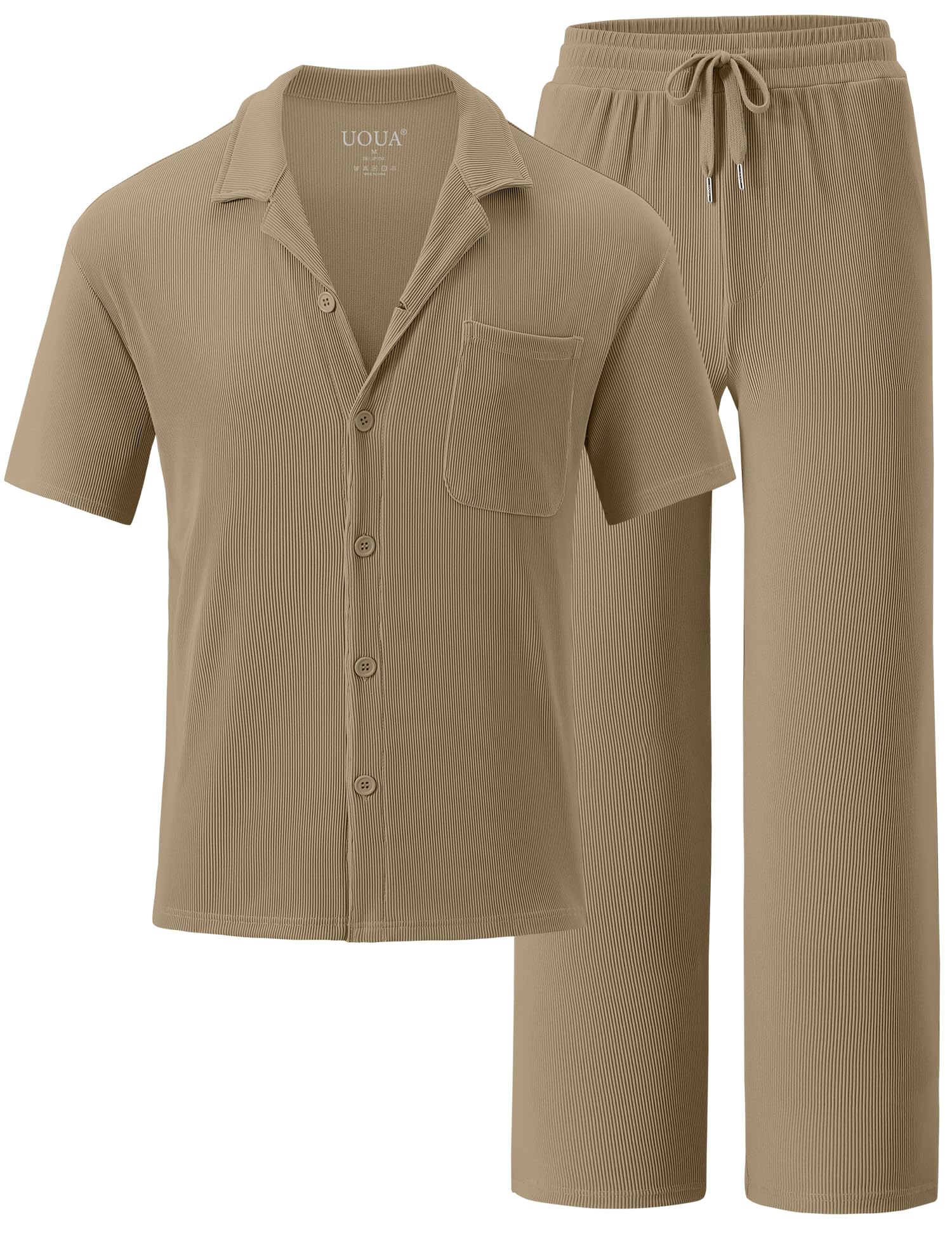 UOUA Herren Sommer 2-teiliges Set Kurzarm Hemd & lockere Hose Lässiges Strandurlaub-Outfit mit Streifen-Optik