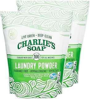 Charlie’s Soap Laundry Powder (100 Loads, 2 Pack) Hypoallergenic Deep Cleaning Washing Powder Detergent – Eco-Friendly, Sa...