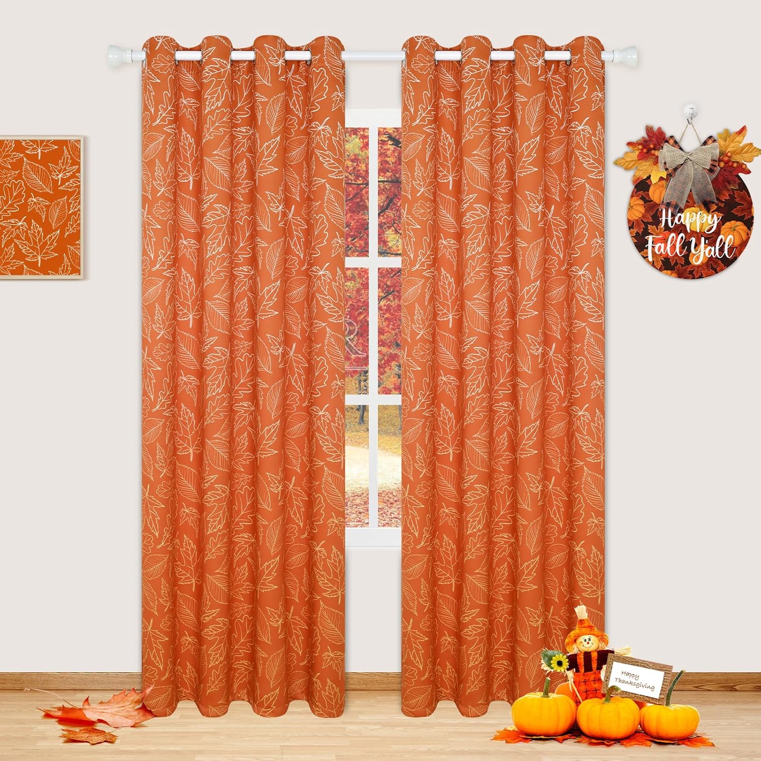 FRAMICS Thanksgiving Fall Curtains for Living Room Maple