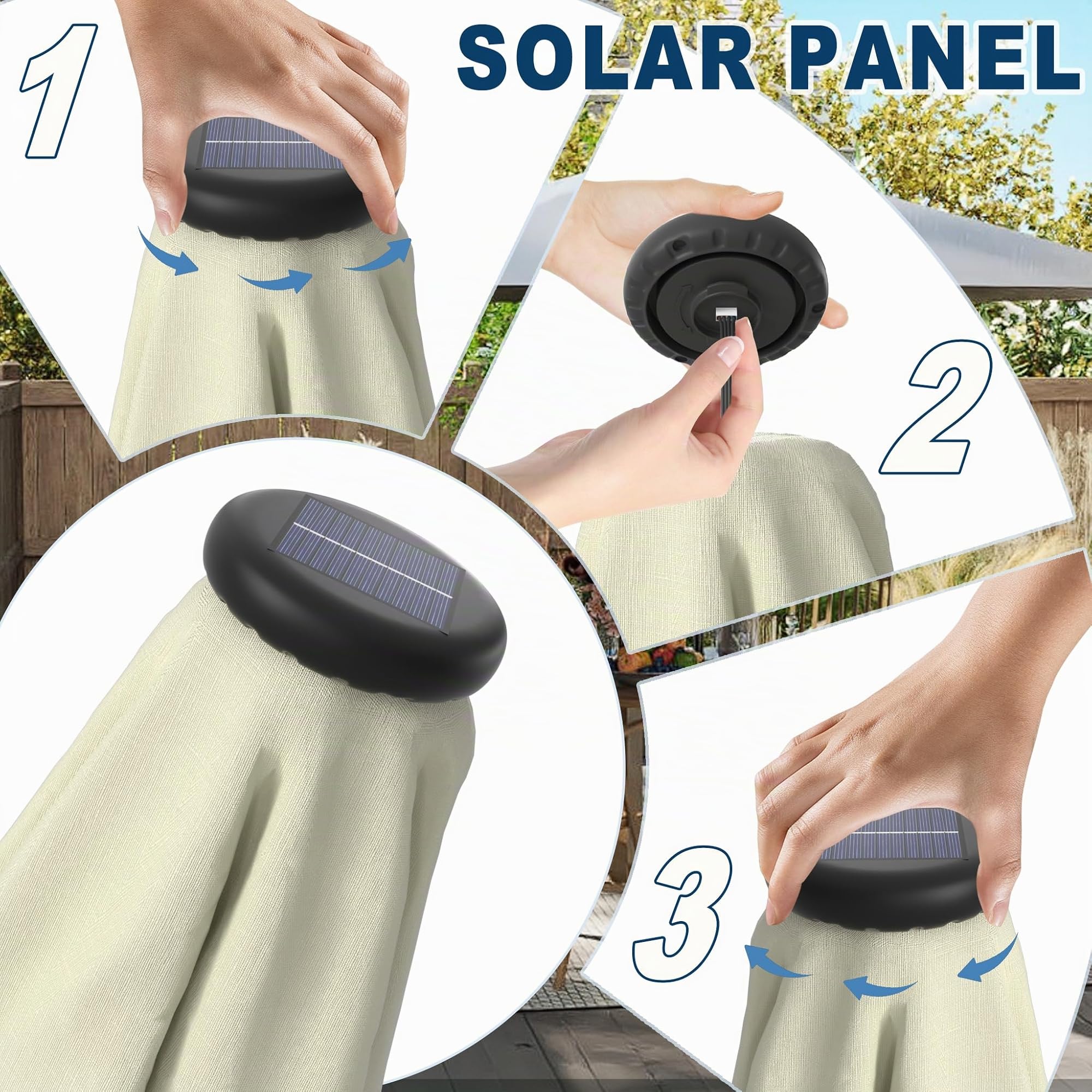 LZQ Sonnenschirm Balkon Ø 350cm Gartenschirm mit Solar LED Beleuchtung Alu Marktschirm mit Handkurbel Strandschirm Rund Terrassenschirm Wasserabweisende UPF 40+(Beige, Winkel Nicht Verstellbar)