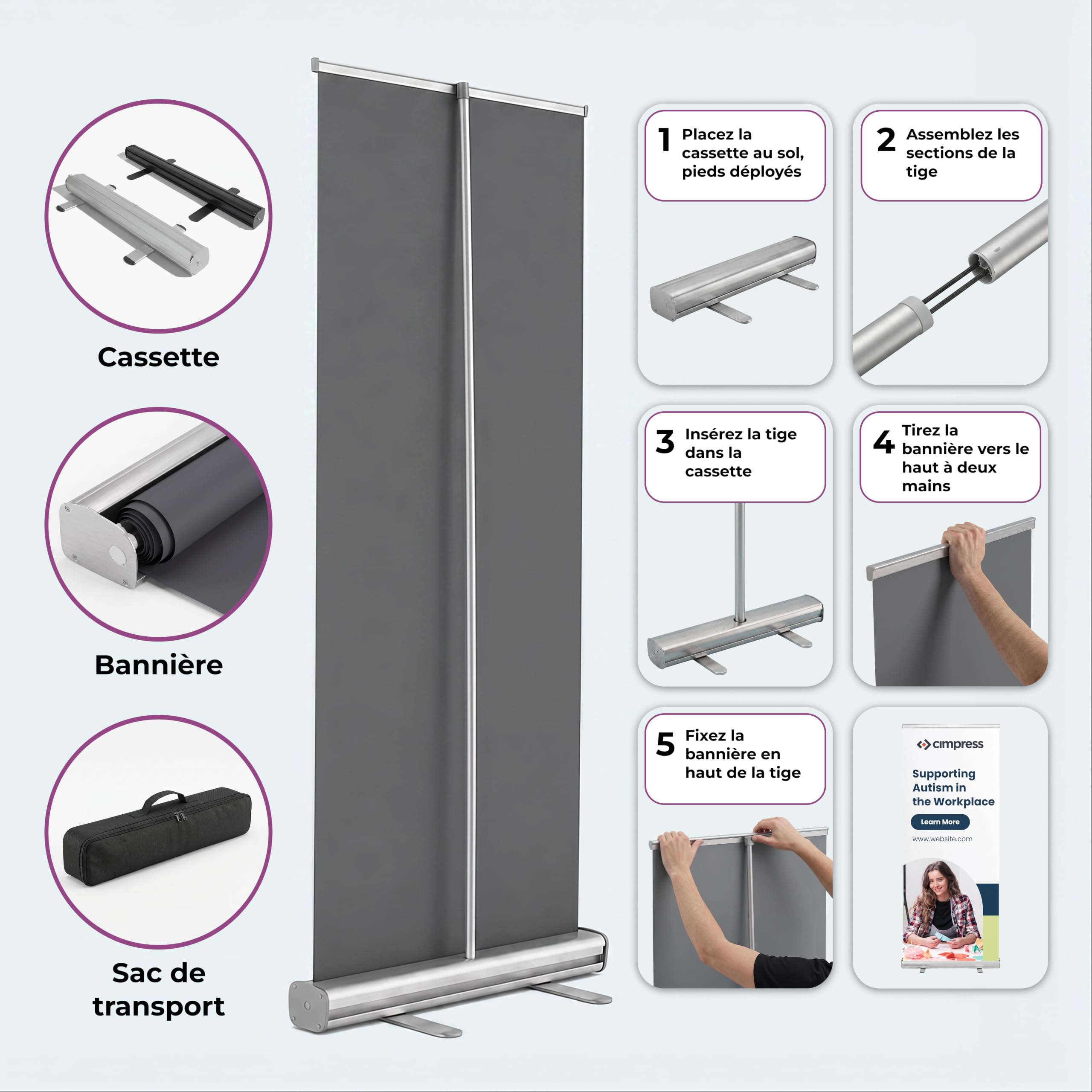 Cimpress Bannière Roll Up Personnalisée, 85 x 206 cm, Cassette Standard