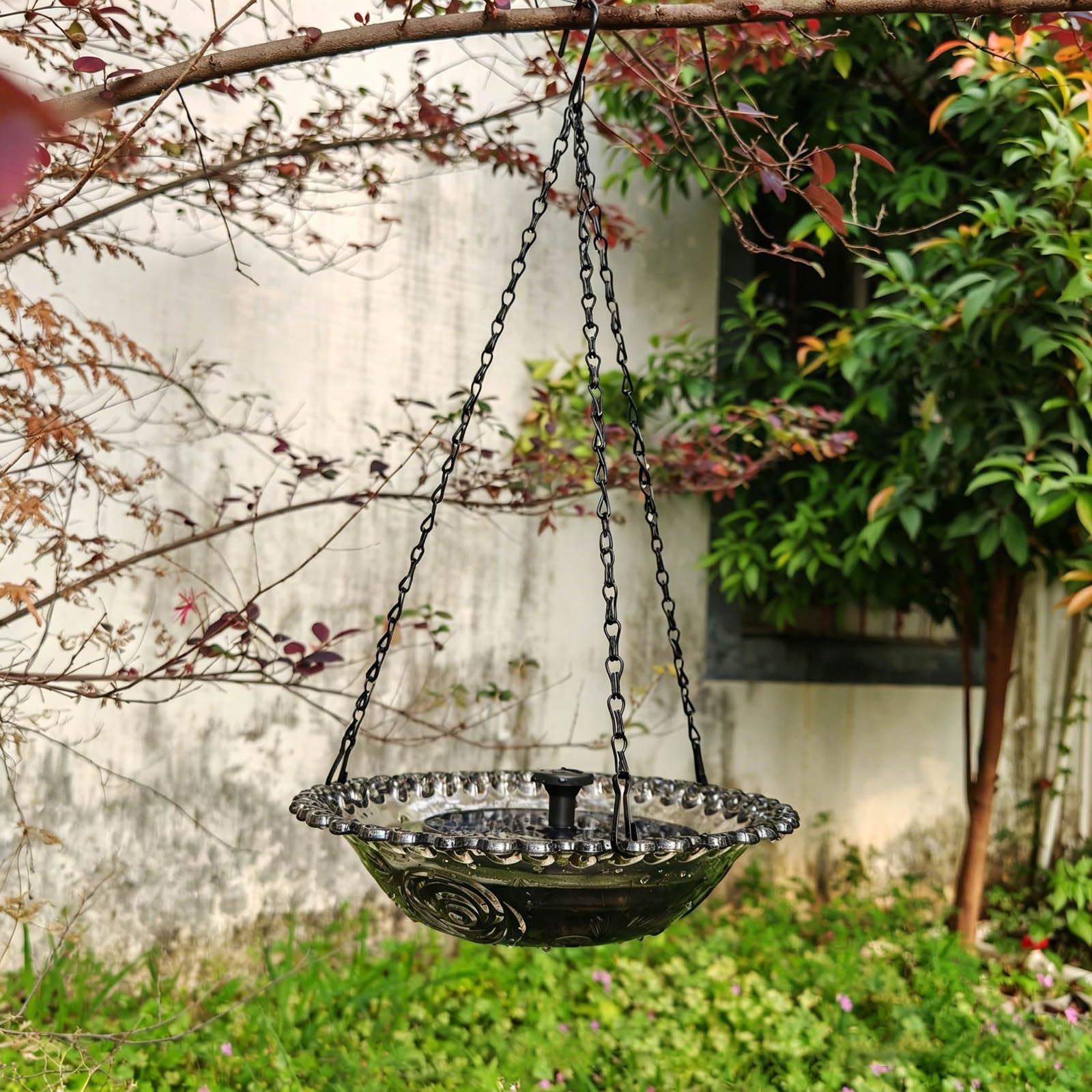 Abbeveratoio solare da appendere per uccelli, con pompa dell'acqua