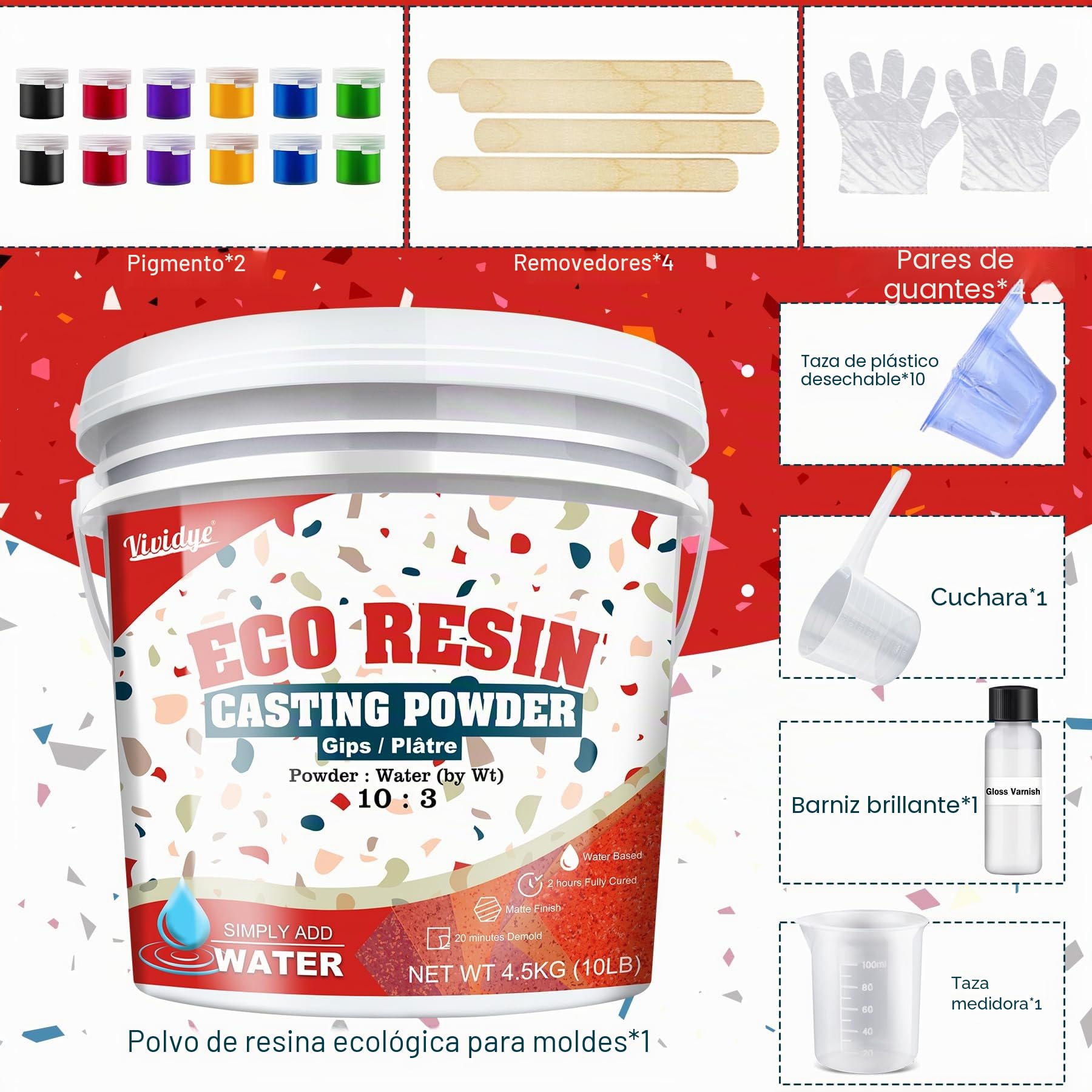 Polvo de Fundición de Resina para Principiantes 4.5kg, a Base de Agua y Curado Rápido, Desmoldado de 20 a 30 Minutos, Polvo de Yeso Activado con Agua para Manualidades, Arte y Decoración del Hogar DIY