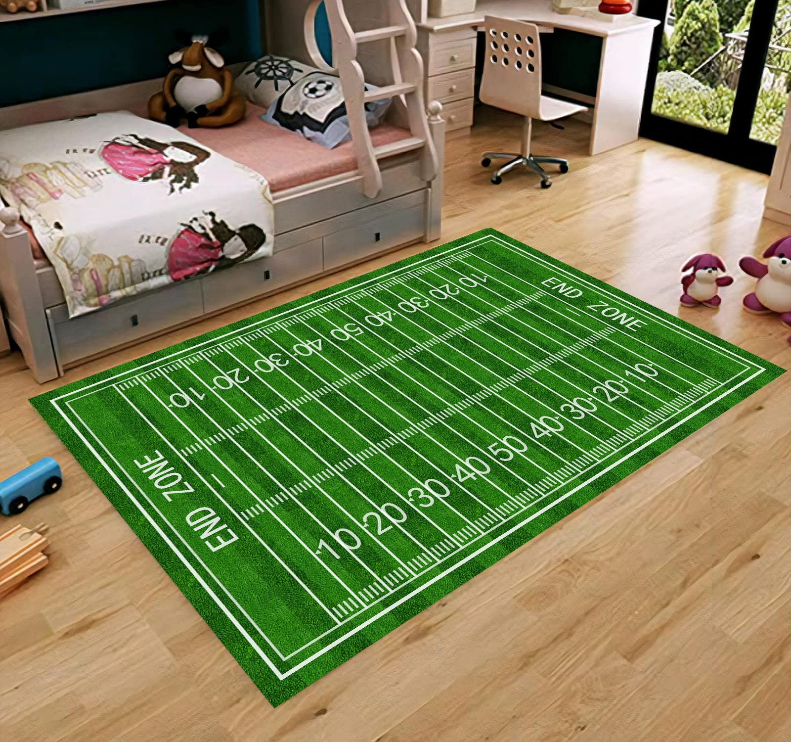 Sportbereich-Teppich American-Football-Rugby-Teppich Kinderteppich Fußball-Teppich Spielmatte mit Gummi-RückseiteTeppich rutschfest für Kinderzimmer Kinderzimmer-Teppich rutschfest（M，79X114''）