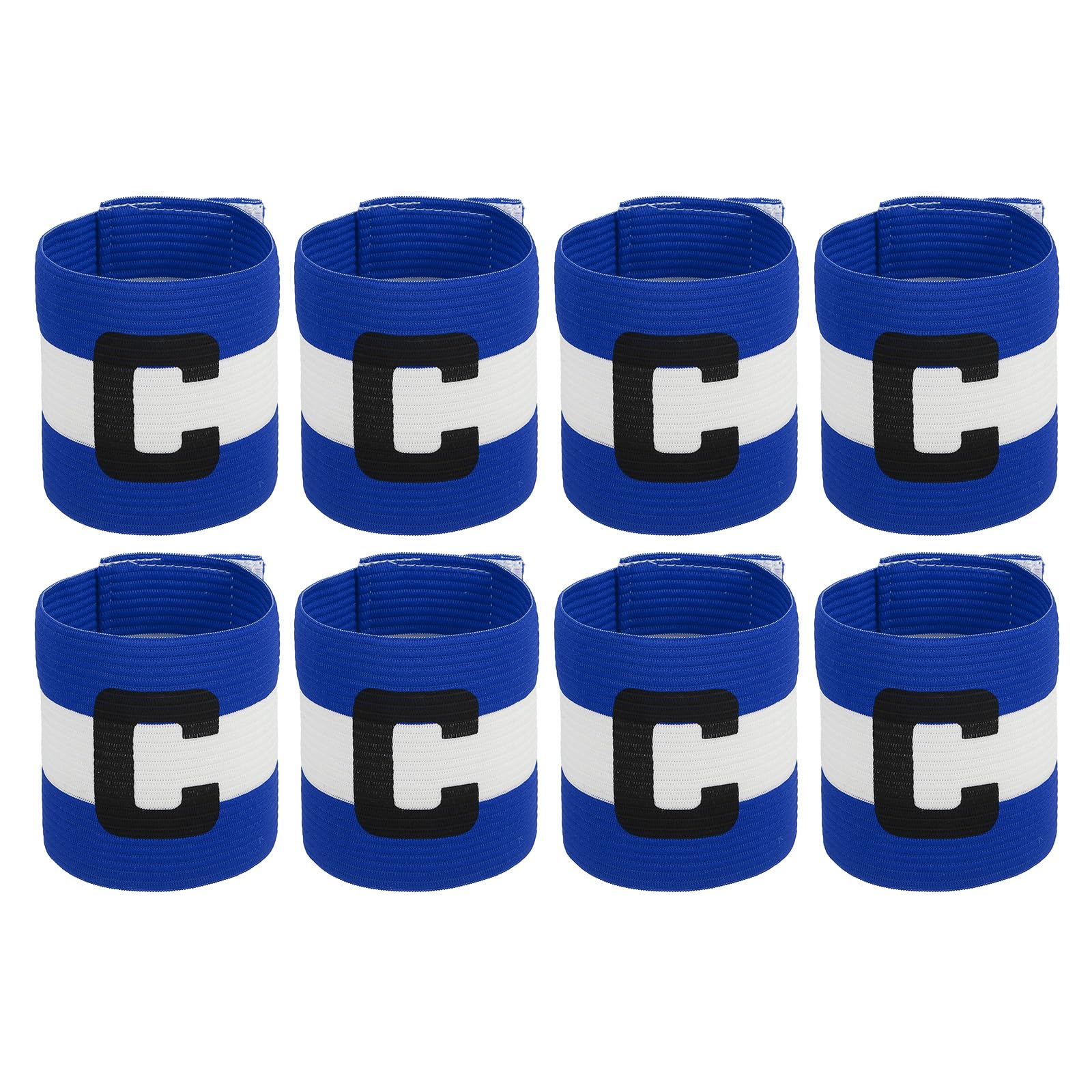 MECCANIXITY Soccer Captain Armband, Captain Arm Bands for Soccer Elastic Captain C Arm Band Sports Captain Armbands for Football Team Training Youth & Adult Blue/White, Pack of 8