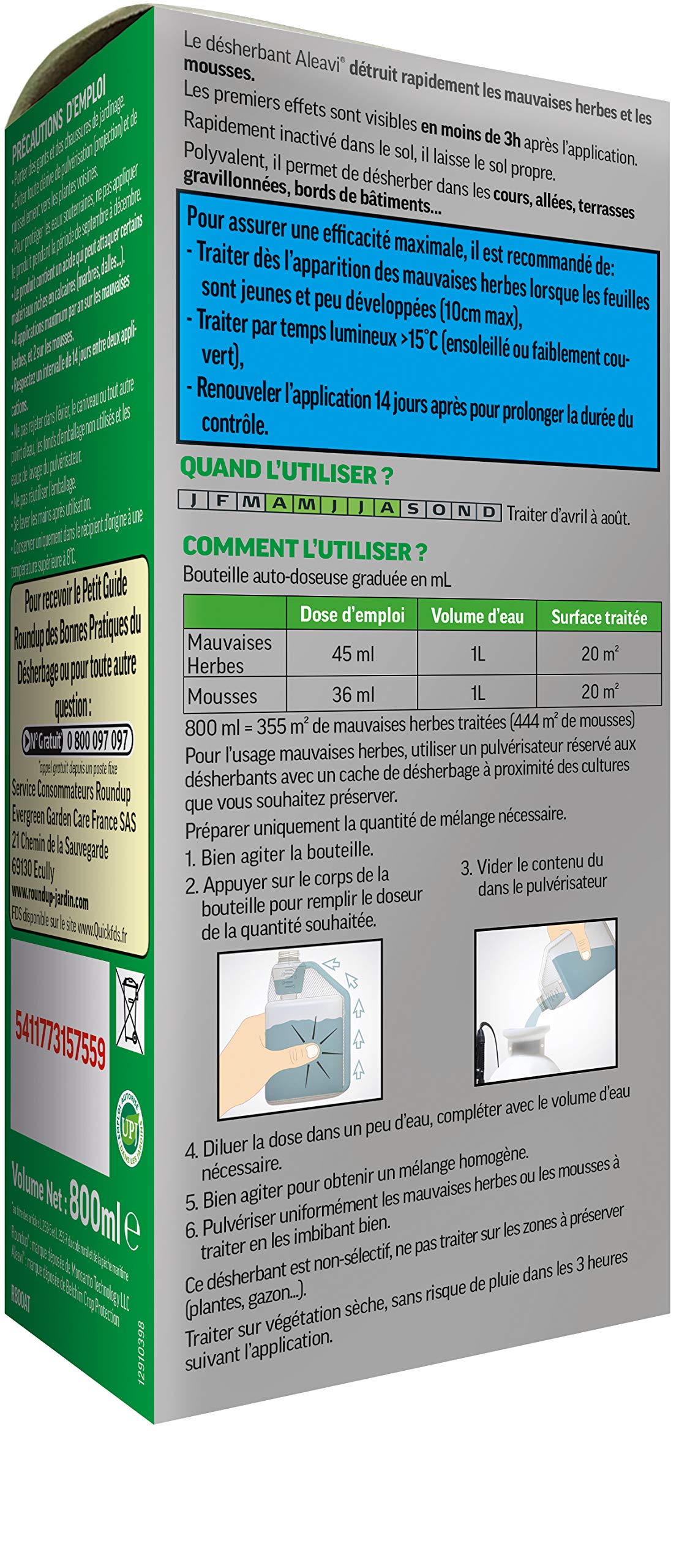 Roundup Désherbant Concentré 800ml Allées Cours Terrasses