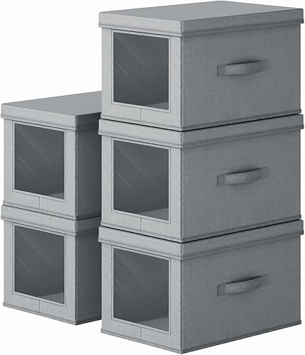 Contenedores de almacenamiento plegables con tapas, cajas de almacenamiento plegables decorativas con ventana lateral, cajas de armario de 15