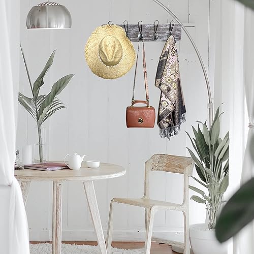 Miniatura 7 de WRIGHTMART Perchero de madera montado en la pared con 5 ganchos para colgar, para porche, cocina, dormitorio, pasillo, personaje rústico de granja