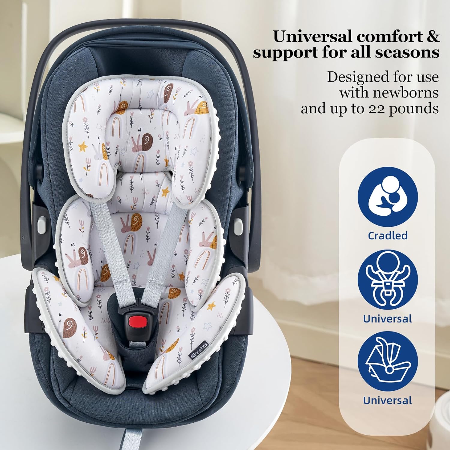 Innokids Head and Body Support Pillow Infant Car Seat Insert for Newborn to Toddler Stroller Cushion (Snail)