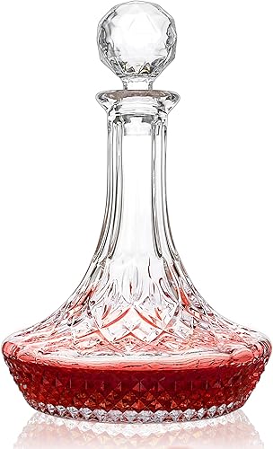 KANARS Jarra decantadora de vino, aireador de decantador de vino tinto soplado a mano, 42.3fl oz42 onzas, jarra de vino de licor de cristal sin