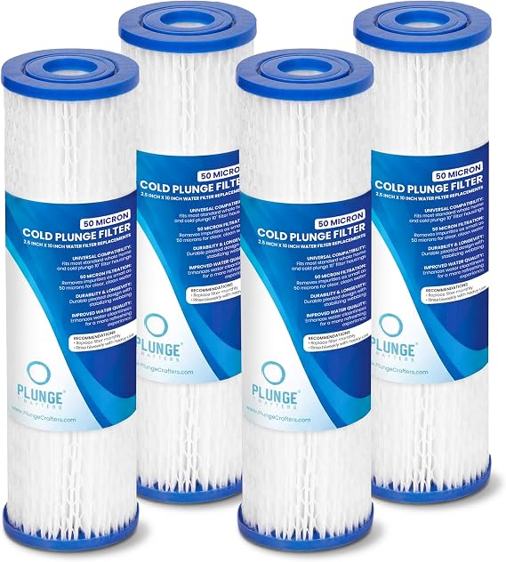 Cold Plunge Water Filter Cartridges, 50 Micron Sediment Filters, 10” Universal Fit (2.5” x 10”), Compatible with Cold Plunge Tubs, Under Sink & Whole House Systems, Pack of 4