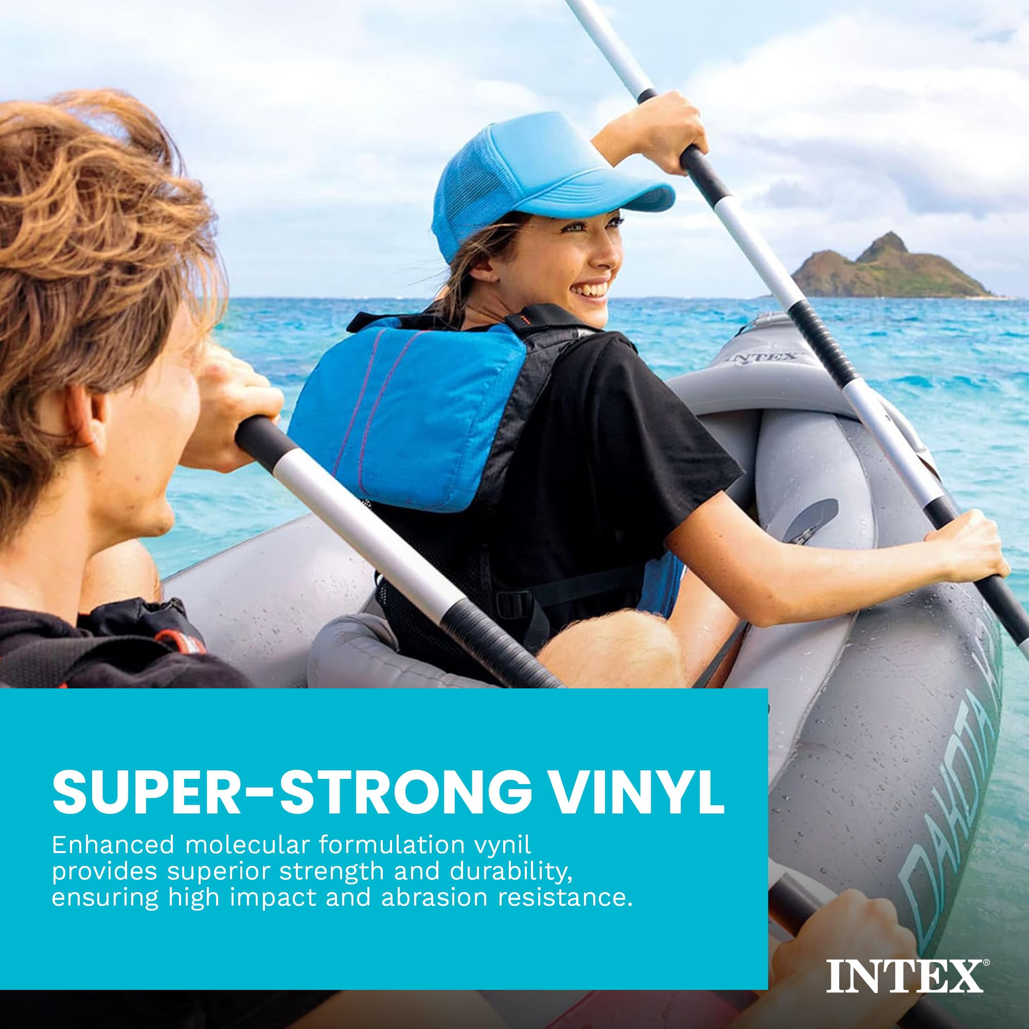 Intex 68310VM Dakota K2 - Kayak gonflable en vinyle résistant pour 2 personnes avec rames de 200 cm et pompe à air, gris et rouge