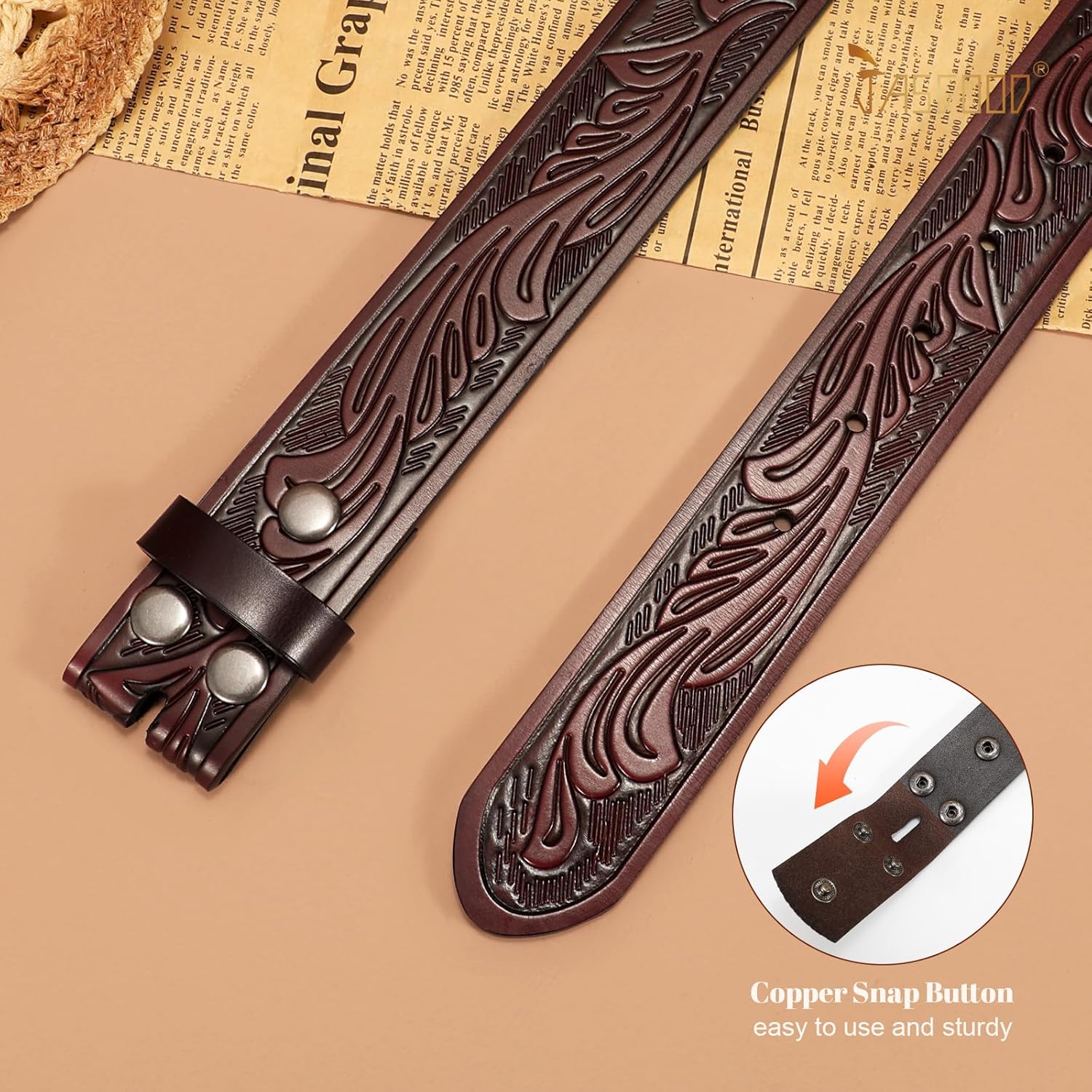 JASGOOD Men's Western Leather Belt Strap without Buckle Cowboy Belt for Jeans Pants Embossed Western Belt 1.5'' Wide - Image 3